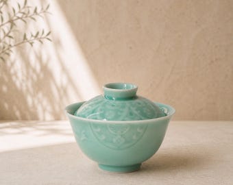 Gaiwan Teacup – Handmade Celadon Pottery, Artistic Gongfu Tea Ceremony Cup, Zen Tea Lover Gift