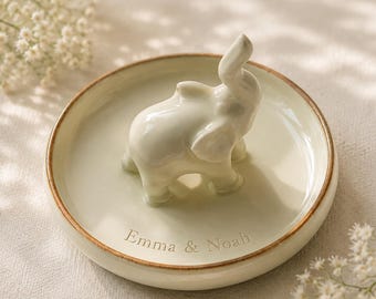 Personalized Ring Dish with Elephant, Wedding Ring Holder, Engagement Ring Dish