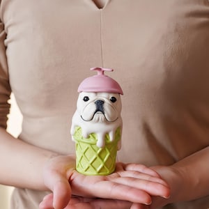 Handgefertigte Keramik Bulldogge Figur | Bulldogge Eistüte Dekor | Handgefertigtes Geschenk für Hundeliebhaber | Einzigartige Haus Ornament