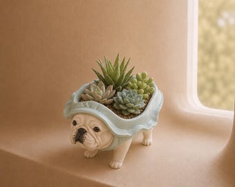 Doniczka na sukulenty Frenchie, ceramiczna doniczka, prezent dla mamy psa, prezent dla niej