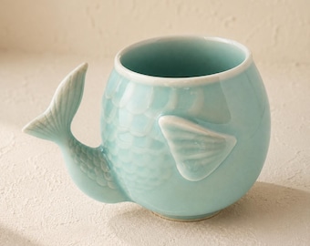 Whale Mug | Sage Green Celadon Cup | Handmade Ceramic Coffee Mug