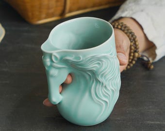 Handmade Celadon Horse Goblet Fantasy Ritual Cup for Tea & Coffee
