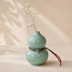 Vase Gourd en Céramique | Petit Vase Zen Artisanat | Objet de Saisons | Déco Spirituelle | Cadeau Porte-Bonheur