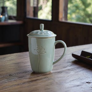 Lotus Mug with Lid | Pottery Mug | Hidden Message Mug Gift