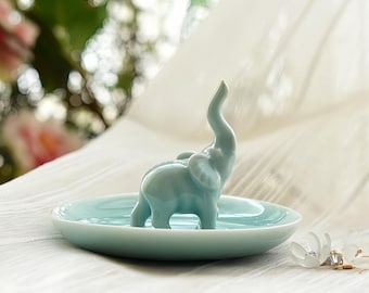 Elephant Ring Holder | Celadon Ring Dish | 8th Anniversary Gift