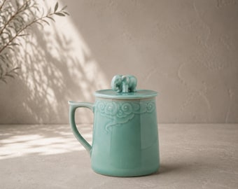 Elephant Mug with Lid | Celadon Tea Cup | Herbal Tea Lover Gift