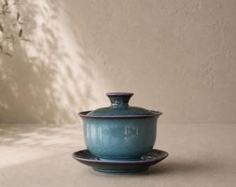 Handmade  Gaiwan, 180ml Chinese Gong Fu Tea Cup with Lid, Zen Tea Ceremony Bowl