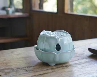 Lotus Incense Burner, Ceramic Celadon Holder, Meditation Gift, Yoga Decor, Aromatherapy Burner, Zen Home Ornament, Relaxation Gift