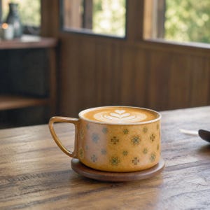 Tasse à café personnalisée peinte à la main avec soucoupe en bois, cadeau tasse à thé vintage personnalisé