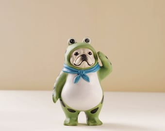 Ceramic Frog Dog Figurine| Ceramic Bulldog Sculpture Art|Cute Frog Statue|Ceramic Animal |Frenchie decor|Dog lover Gift