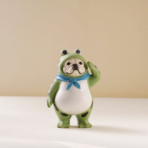 Ceramic Frog Dog Figurine| Ceramic Bulldog Sculpture Art|Cute Frog Statue|Ceramic Animal |Frenchie decor|Dog lover Gift