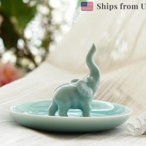 Elephant Ring Holder Dish, Feng Shui Figurine, Lucky Animal Bridesmaid Gift for Her, Wabi Sabi Zen Trinket Tray, Wedding Ring Dish for Bride