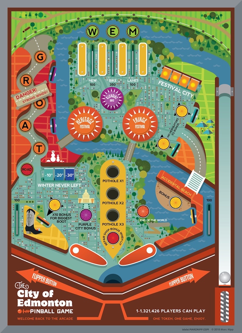 Retro Pinball Poster City of Edmonton Edition Etsy Canada
