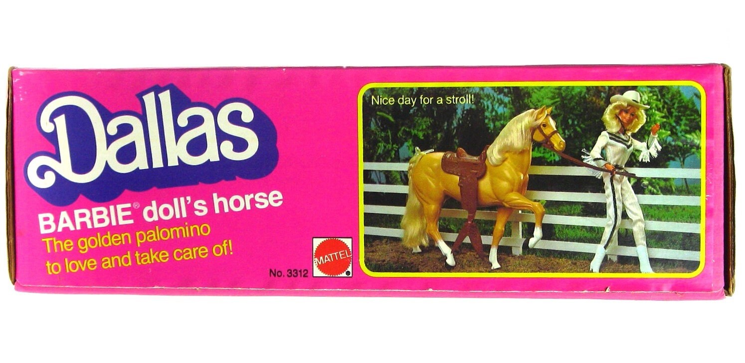 Caballo Barbie vintage Dallas Golden Palomino de 1980, Mattel 3312, con brida y cintas rosas. - España