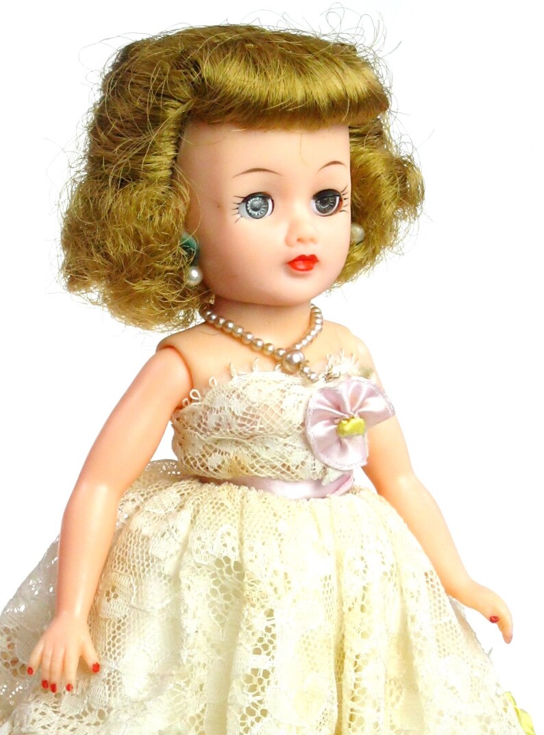 Vintage 1959 Ideal Little Miss Revlon Blonde Doll Layered Lace Dress