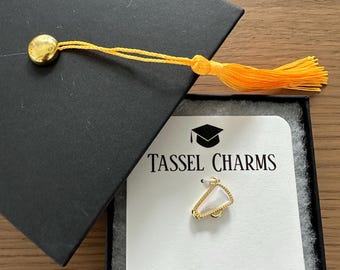 Graduation Cap Charm, 14k Gold Fill Pearl Megaphone Tassel