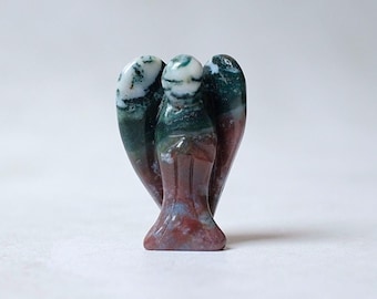 Moss Agate Angel | Tree Agate Crystal Angel Carving