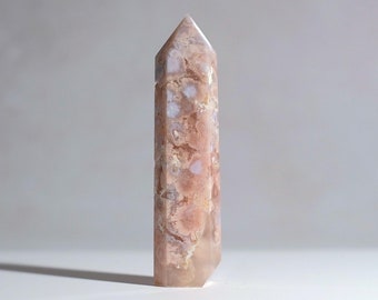 Pink Flower Agate Point | Cherry Blossom Agate Crystal Tower