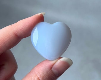 Blue Chalcedony Heart | Chalcedony Crystal Puffy Heart