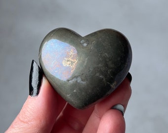 Rainbow Chalcopyrite Heart | Golden Pyrite Crystal Heart