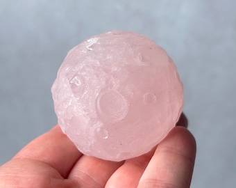 Rose Quartz Crystal Moon | Crystal Sphere Moon Carving