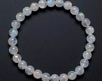Pulseira de Pedra da Lua de Madagascar | Pulseira Elástica de Cristal de Pedra da Lua Arco-Íris