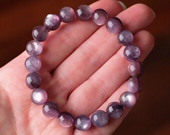 Pulsera de lepidolita con gemas / Pulsera elástica de lepidolita con gemas de alta calidad