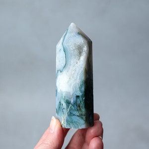 Druzy Moss Agate Tower | Moss Agate Crystal Point