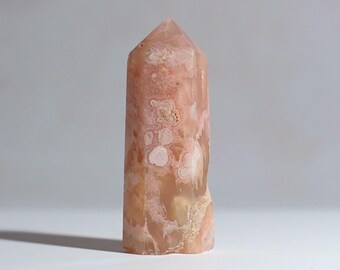 Pink Flower Agate Point | Cherry Blossom Agate Crystal Tower