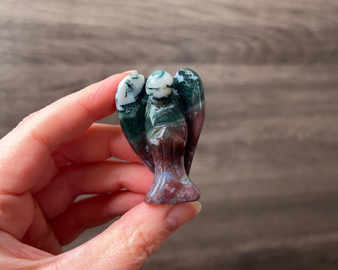Moss Agate Angel | Tree Agate Crystal Angel Carving - Etsy