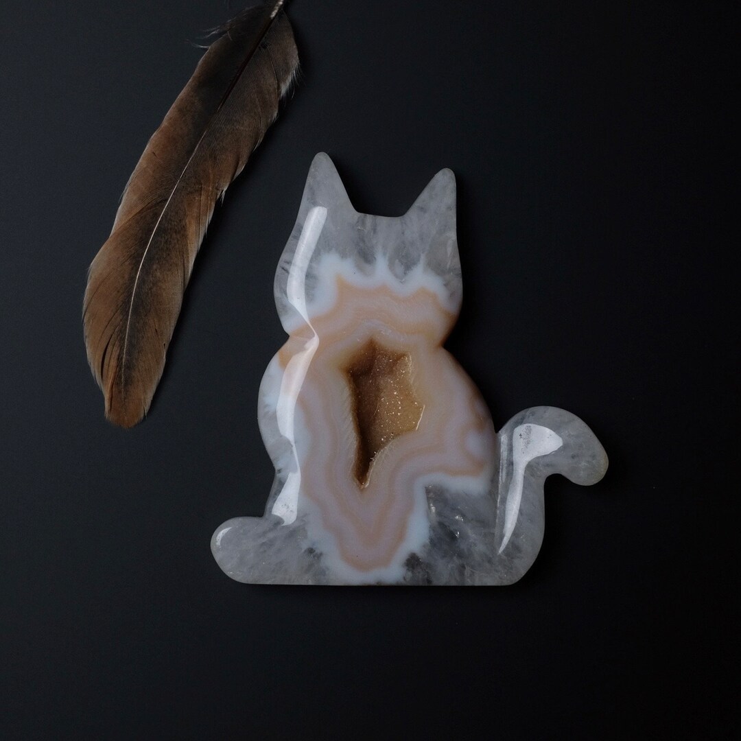 Druzy Agate Cat Carving Agate Geode Cat Crystal Cat - Etsy