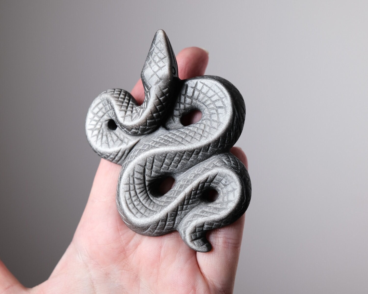 Silver Sheen Obsidian Snake Carving | Crystal Python - Etsy
