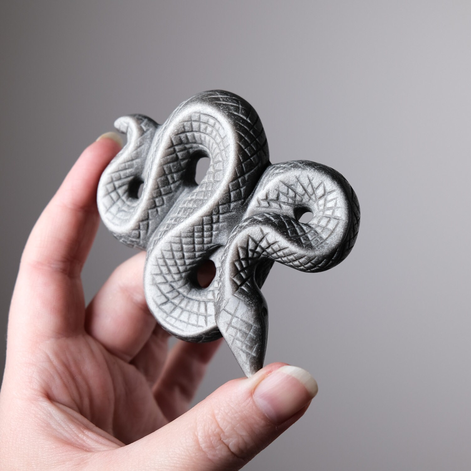 Silver Sheen Obsidian Snake Carving | Crystal Python - Etsy