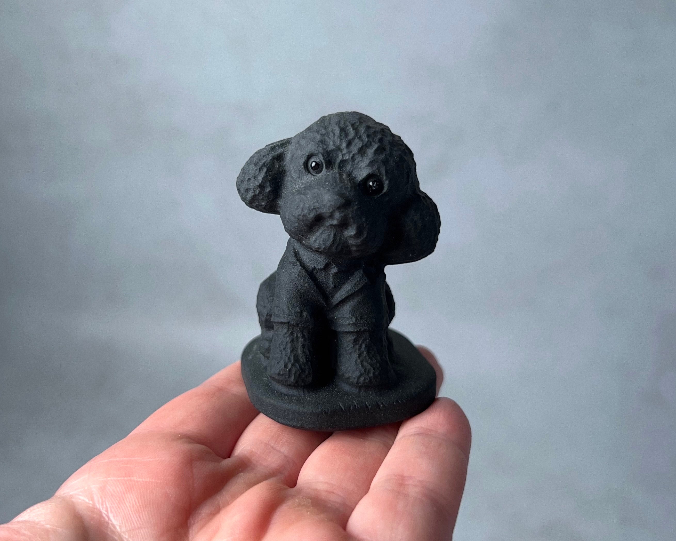 Black Obsidian Poodle Carving | Crystal Dog Figurine