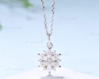 In het lab gekweekte diamanten sneeuwvlokketting • Gebloemde sterhanger • Moissaniet-diamantenhangerketting voor vrouwen