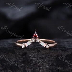 Kite Ruby Wedding Band: Baguette Opal, Diamond Stacking Ring