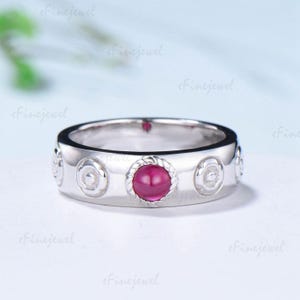 Howls Moving Castle Ruby Ring, 14K White Gold Wedding Band, Sophie's Stacking Ring