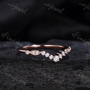 Vintage moissanite wedding band silver rose gold curved diamond wedding ring for women art deco matching band marquise stacking band gfit