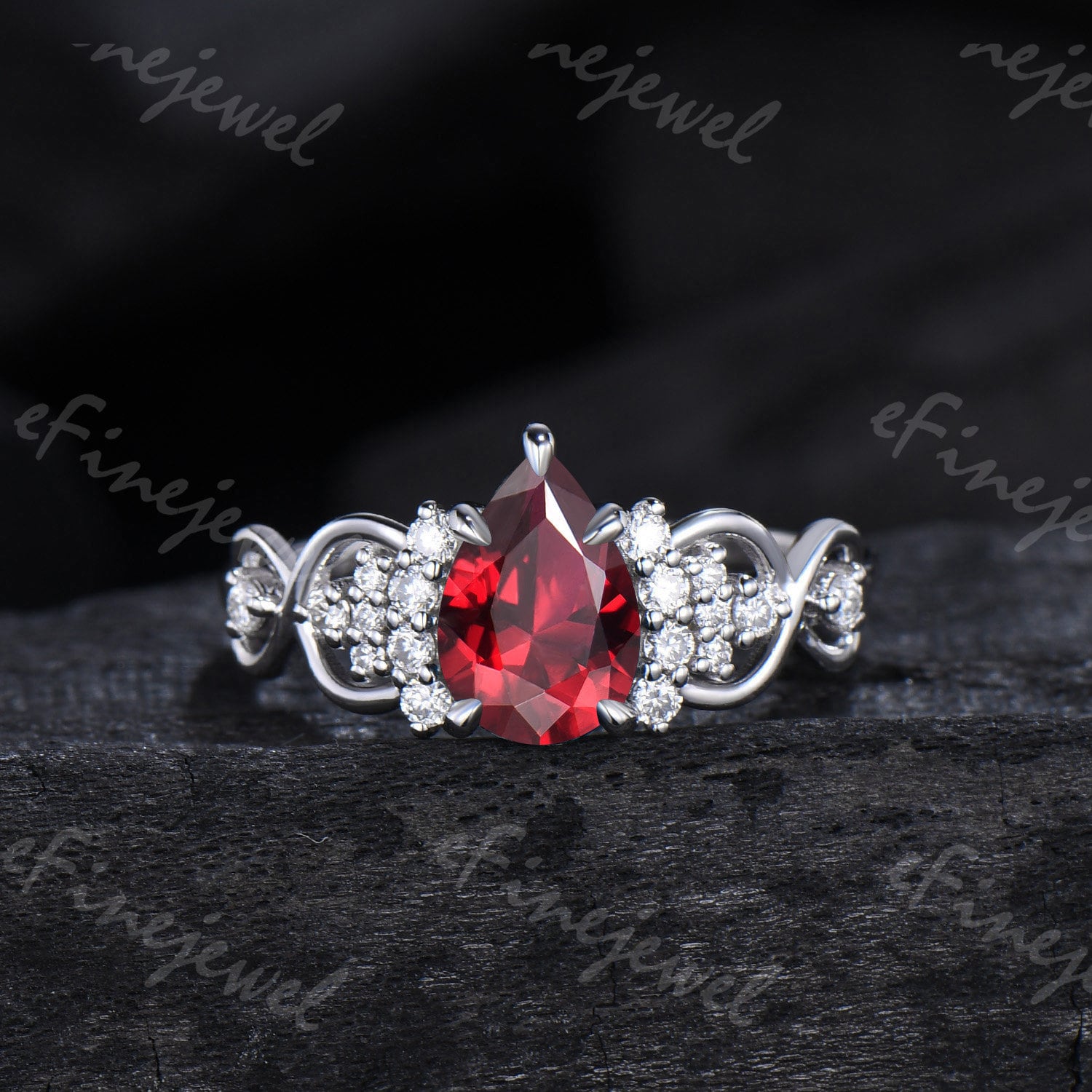 Norse Viking Pear Ruby Engagement Ring Set, Lab Diamond Bridal - Etsy
