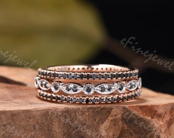 Handmade Black Spinel Stacking Ring: Rose Gold Wedding Band