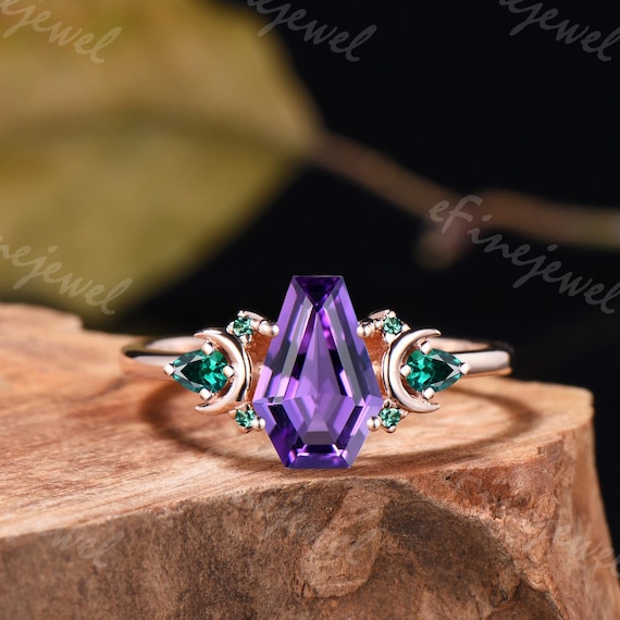 Art Deco Coffin Shaped Amethyst Engagement Ring/unique Pear Lab