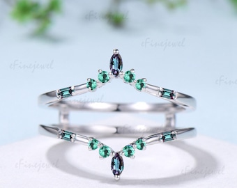 Elegant Enhancer Alexandrite Emerald Contour Wedding Band Vintage Baguette Marquise Stacking Matching Nesting Band Jacket Anniversary Gifts