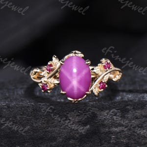 Natural Inspired Leaf pink star sapphire engagement ring cluster sapphire galaxy ring women unique twig ruby wedding ring proposal gift