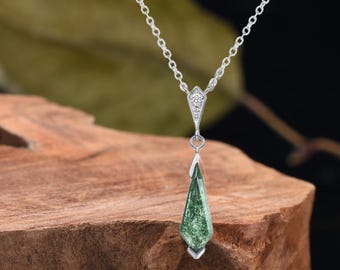 Minimalist Kite moss agate pendant necklace art deco green agate drop stud earrings dainty wedding set Personalized anniversary gift women