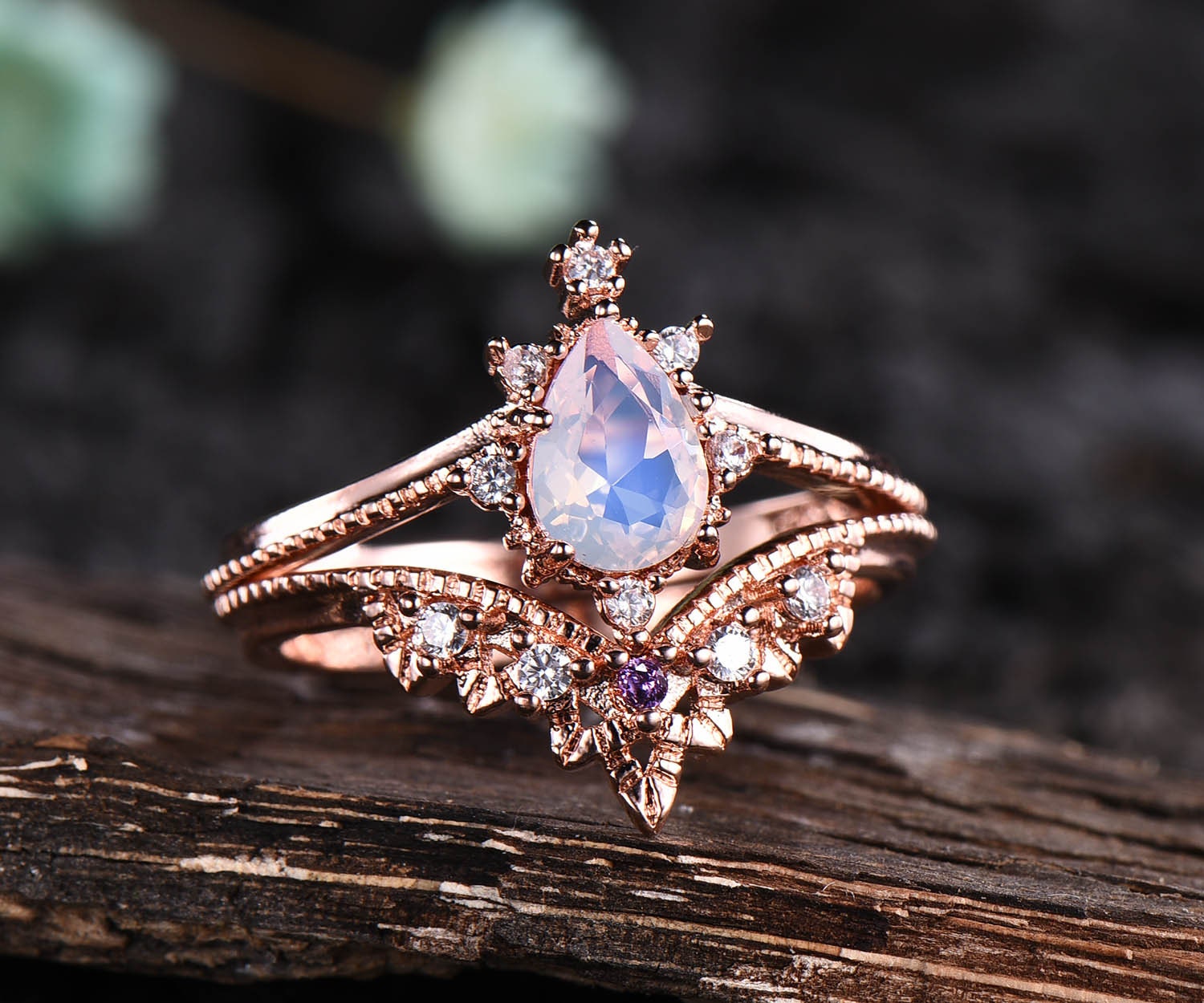 Moonstone Bridal Ring Set Vintage Moonstone Engagement