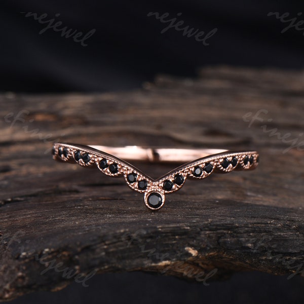 Echter schwarzer Diamant Ehering Rosegold Ehering halbe Ewigkeit Ring geschwungener schwarzer Edelstein Ring Art Deco Ring für Frauen