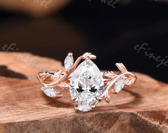 IGI Pear Lab Grown diamanten verlovingsring | Roségouden wijnstokband