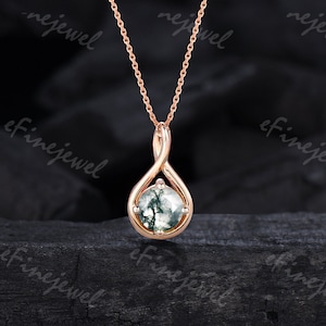 6.5mm round moss agate pendant necklace solitaire gold pendant infinity green crystal necklace aquatic agate dainty handmade proposal gift