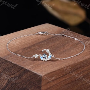 Vintage Alexandrite Moonstone Bracelet Nature Inspired Flower Bracelet Silver White Gold Delicate Anniversary Gift for Wife