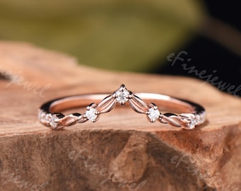 Moissaniet-trouwring, roségouden art-decostapelring